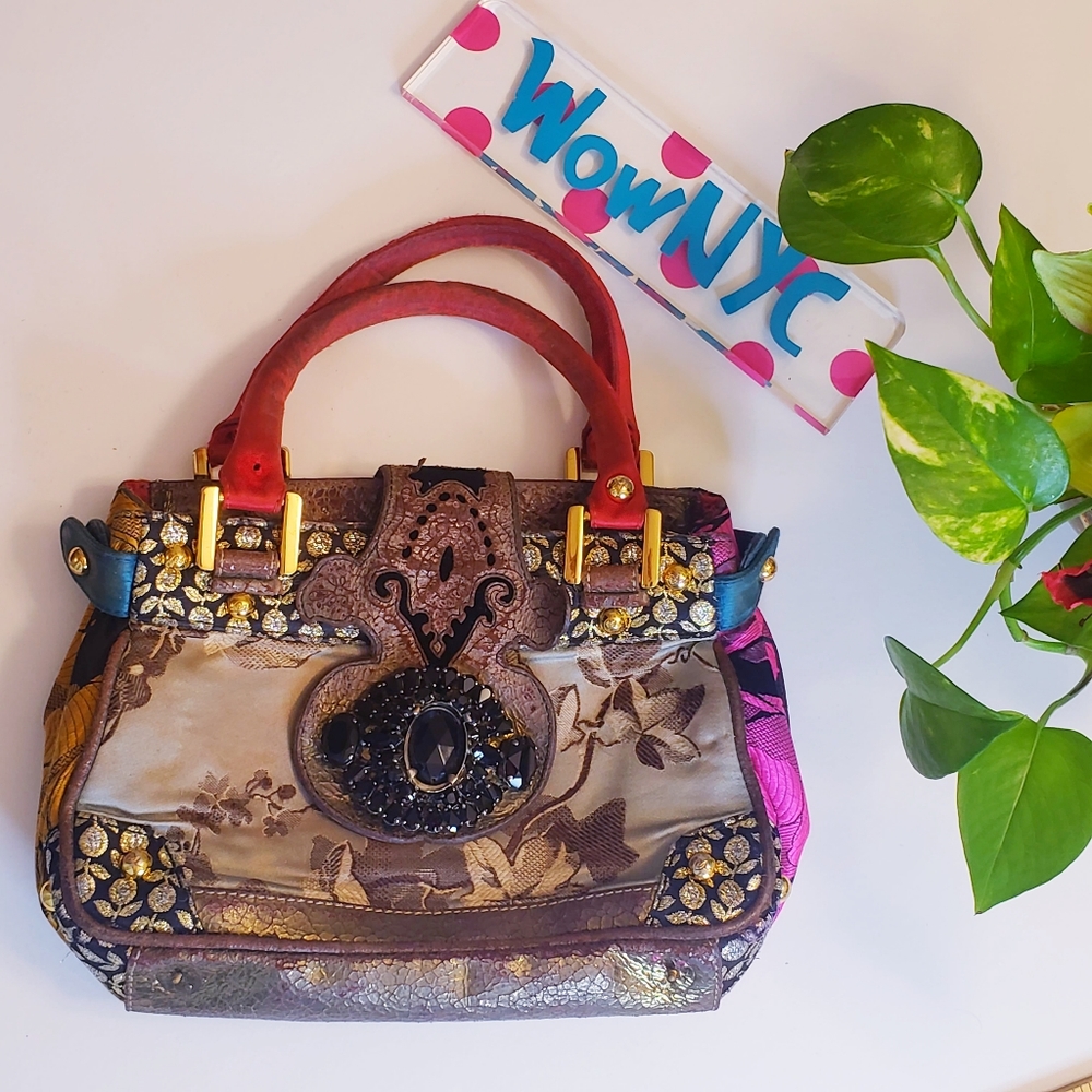 $1499 VINTAGE CHRISTIAN LACROIX Italy Women's Gold Brown Clutch Bag OS Jewel - Picture 3 of 15